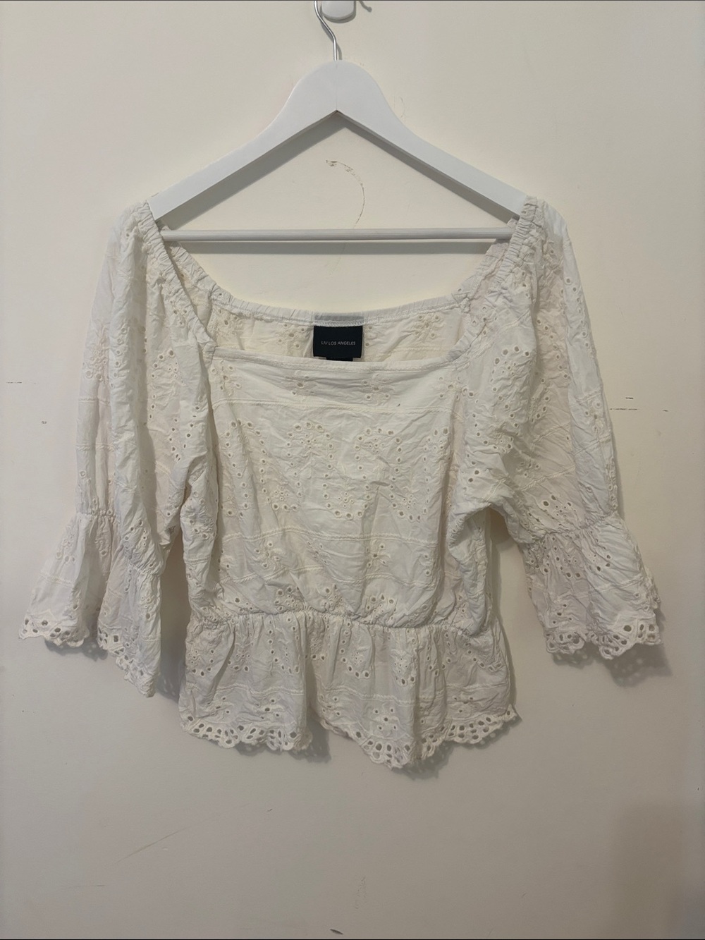 Anthropologie Liv Los Angeles White Eyelet Blouse French Girl Chic